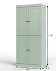 32" Sage Solid Wood Four Door Linen Cabinet
