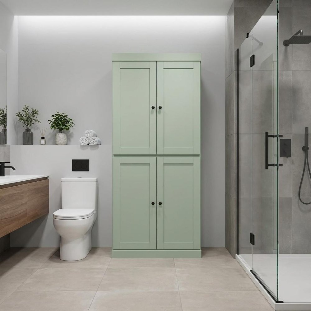 32" Sage Solid Wood Four Door Linen Cabinet