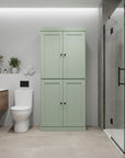 32" Sage Solid Wood Four Door Linen Cabinet