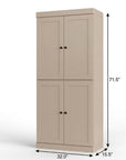 32" Beige Solid Wood Four Door Linen Cabinet