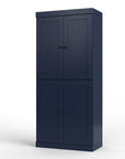 32" Navy Blue Solid Wood Four Door Linen Cabinet