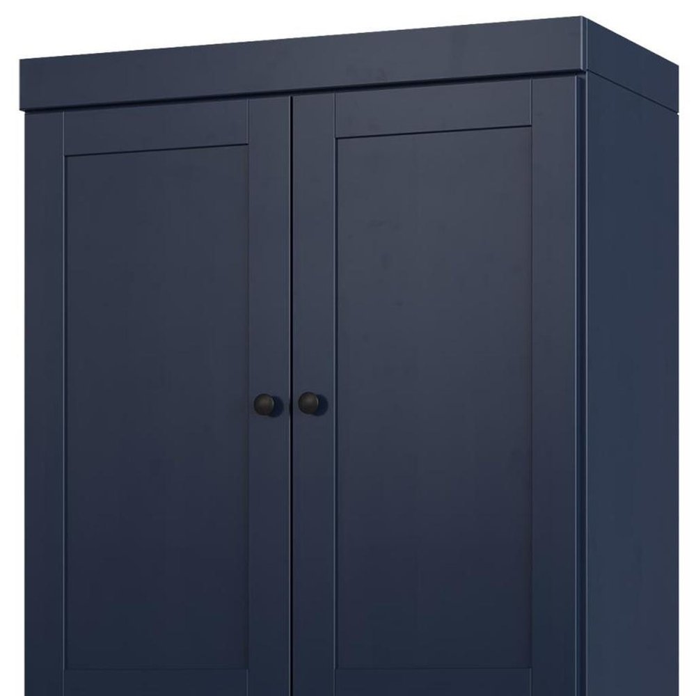 32" Navy Blue Solid Wood Four Door Linen Cabinet