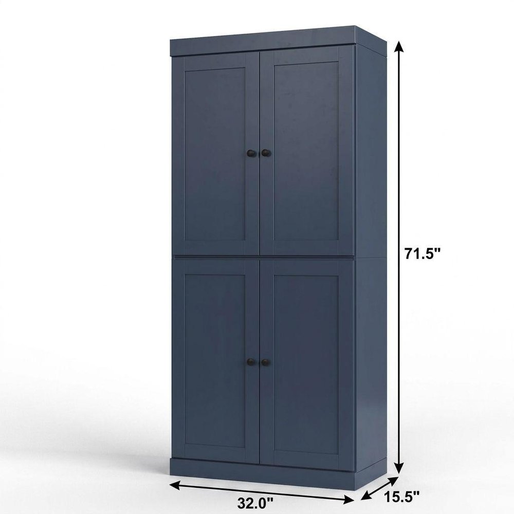 32" French Blue Solid Wood Four Door Linen Cabinet
