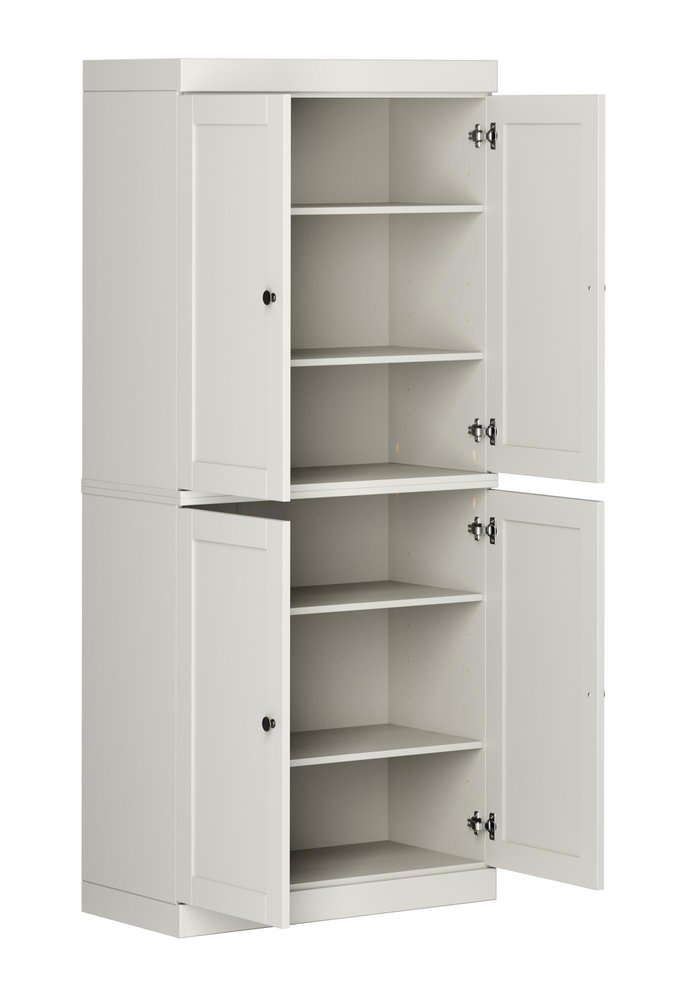 32" Off White Solid Wood Four Door Linen Cabinet
