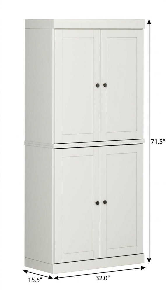 32" Off White Solid Wood Four Door Linen Cabinet