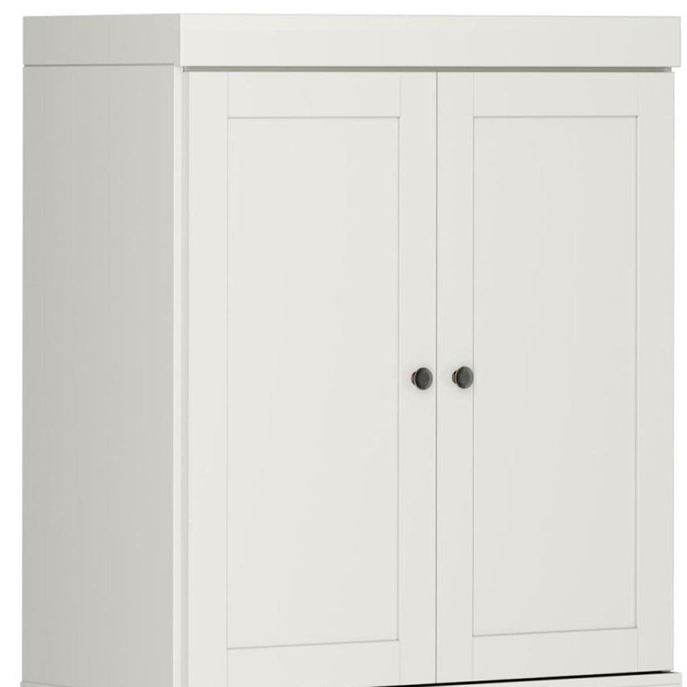 32" Off White Solid Wood Four Door Linen Cabinet