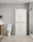 32" Off White Solid Wood Four Door Linen Cabinet