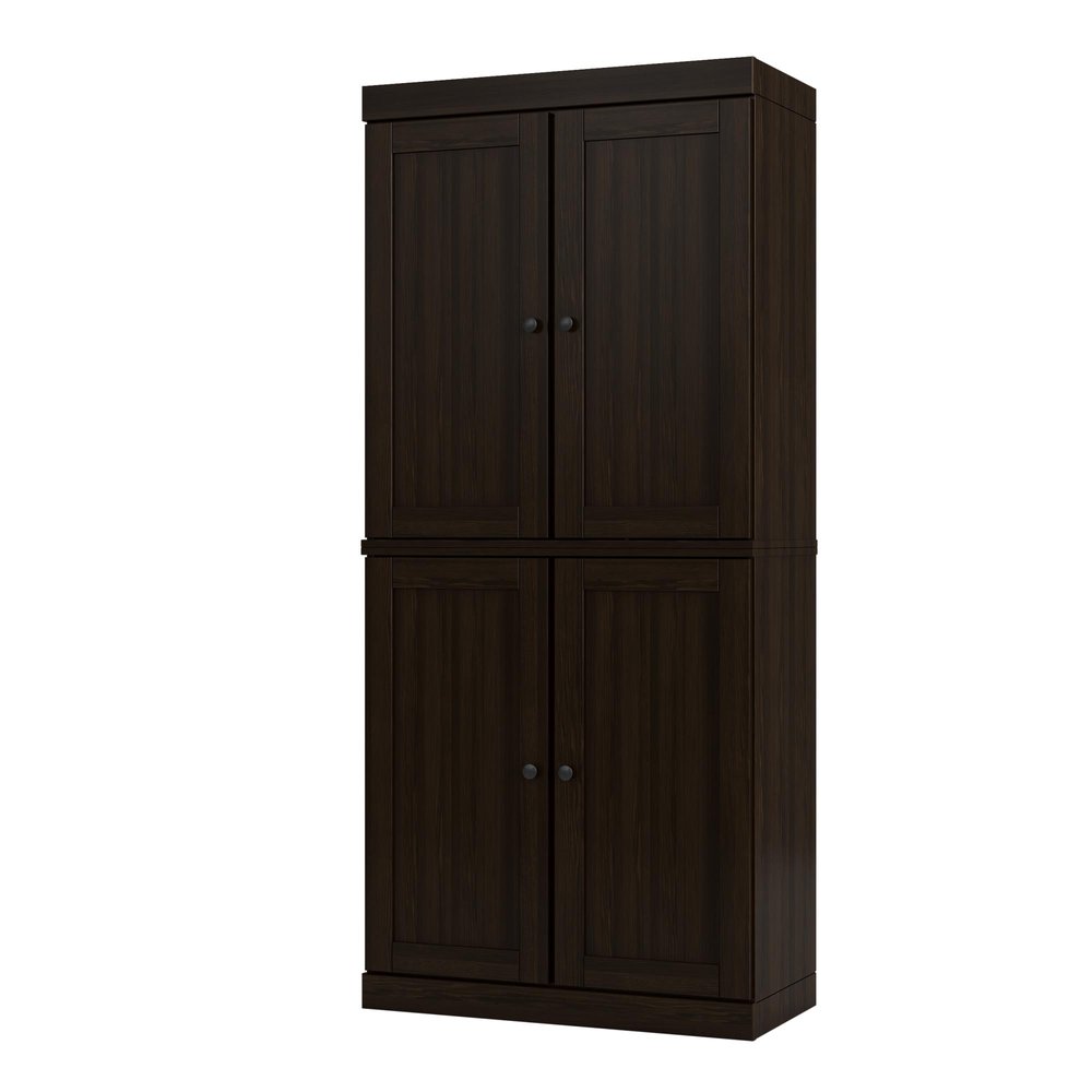 32" Espresso Solid Wood Four Door Linen Cabinet