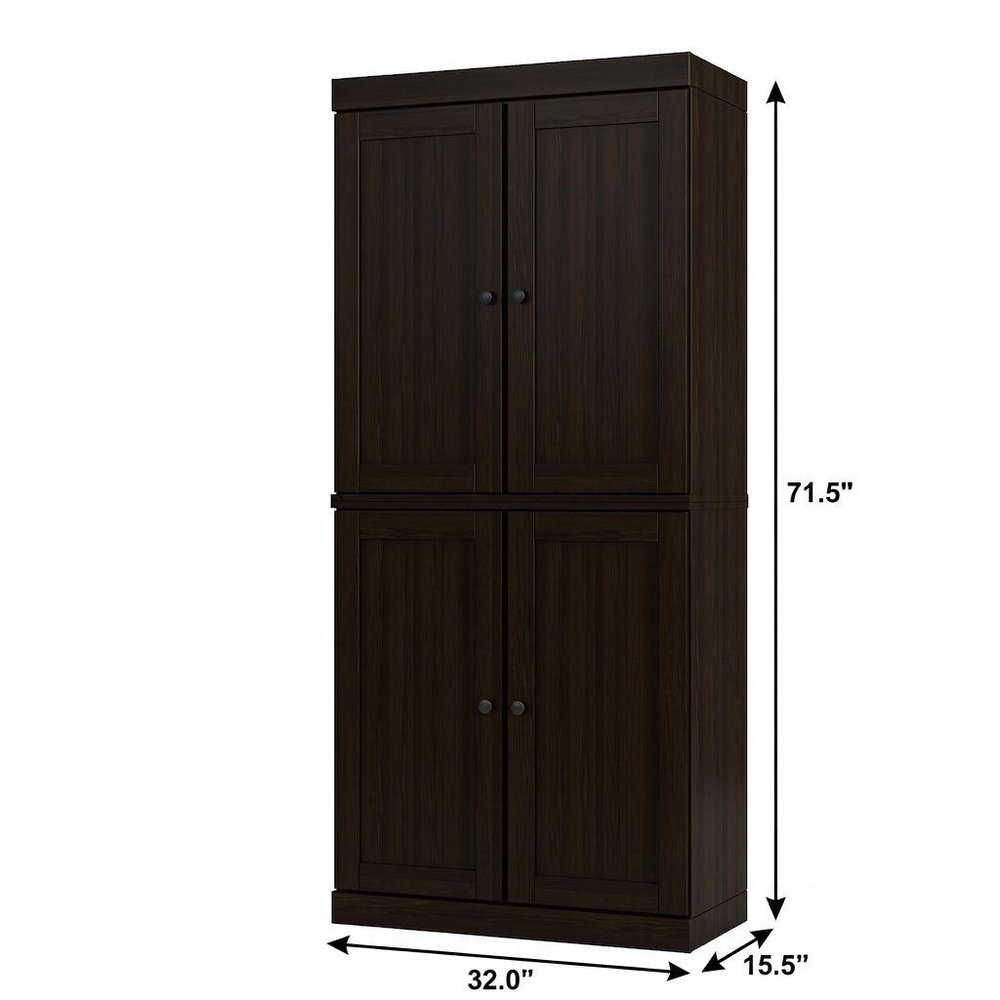 32" Espresso Solid Wood Four Door Linen Cabinet