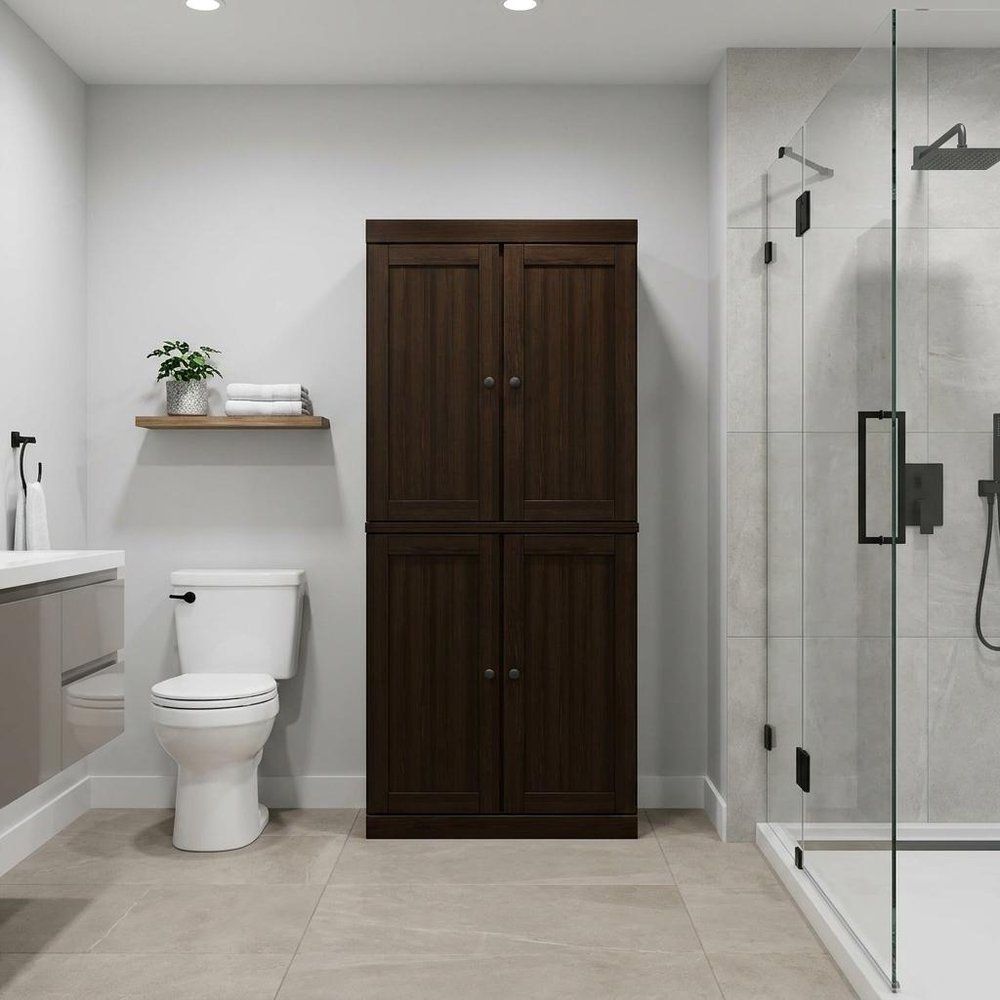32" Espresso Solid Wood Four Door Linen Cabinet