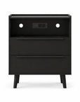 26" Black Wood Two Drawer Nightstand with USB Port and Integrated Tech