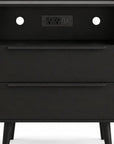 26" Black Wood Two Drawer Nightstand with USB Port and Integrated Tech