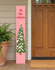 47" Pink And Green Solid Wood Christmas Christmas Tree Porch Sign