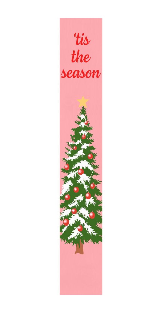59" Green Pink And White Solid Wood Christmas Christmas Tree Porch Sign