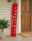 59" Red And White Solid Wood Merry Christmas Christmas Snow Scene Porch Sign