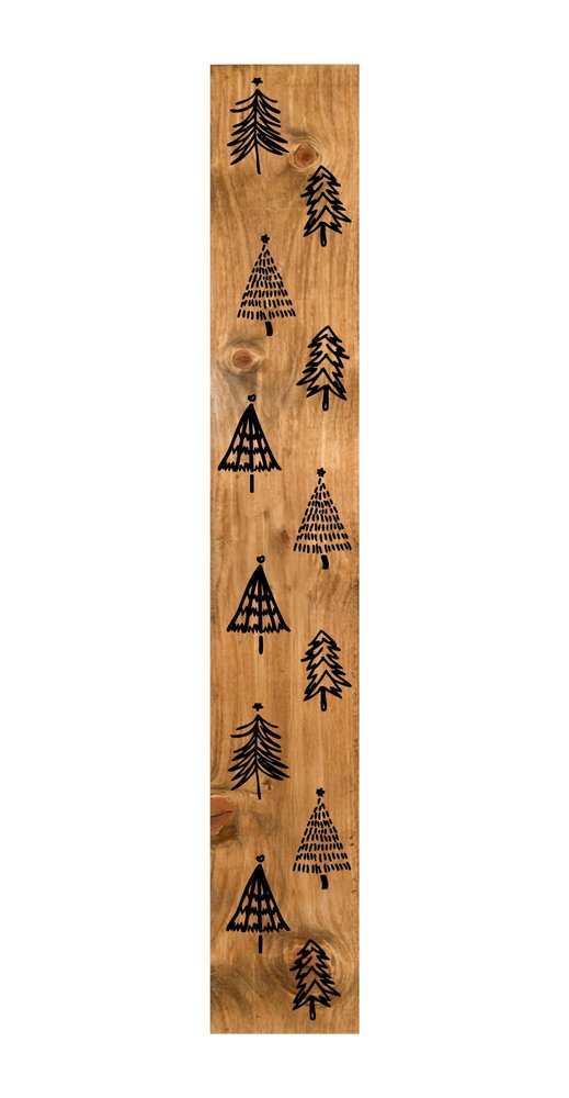 59" Black And Natural Solid Wood Christmas Christmas Trees Porch Sign