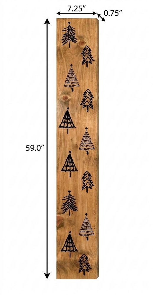 59" Black And Natural Solid Wood Christmas Christmas Trees Porch Sign