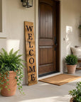 47" Black And Natural Solid Wood Welcome Porch Sign