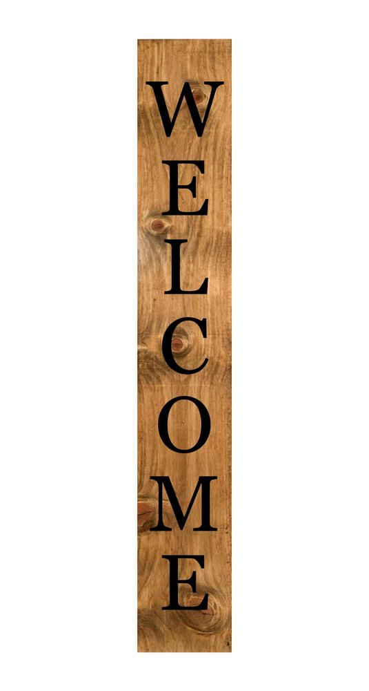 59" Black And Natural Solid Wood Welcome Porch Sign