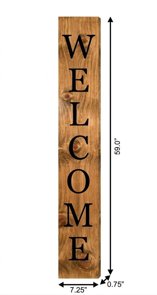 59" Black And Natural Solid Wood Welcome Porch Sign