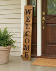 59" Black And Natural Solid Wood Welcome Porch Sign