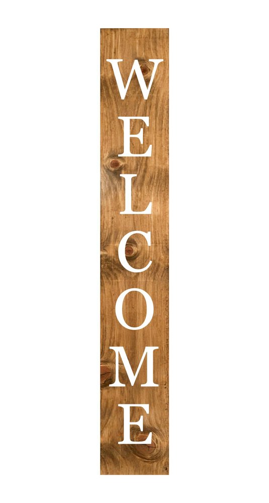 59" Natural And White Solid Wood Welcome Porch Sign