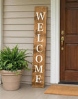 59" Natural And White Solid Wood Welcome Porch Sign