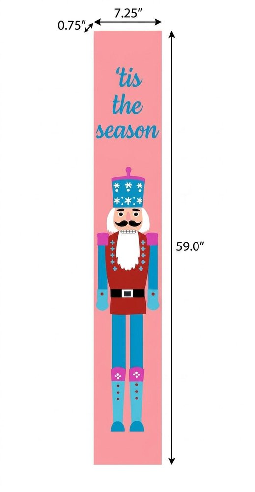 47" Blue And Pink Solid Wood Tis The Season Christmas Nutcracker Porch Sign