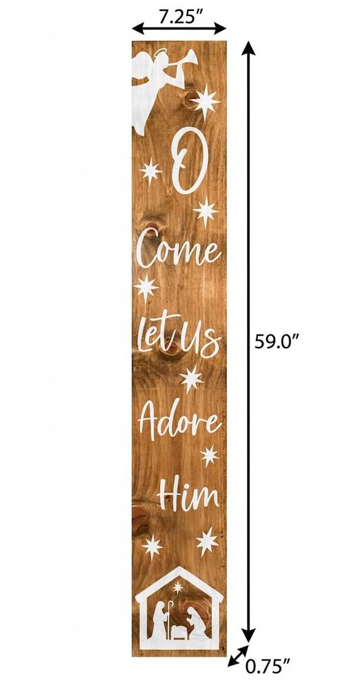 47" Natural And White Solid Wood Christmas Nativity Porch Sign