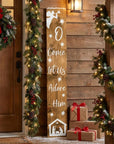 47" Natural And White Solid Wood Christmas Nativity Porch Sign