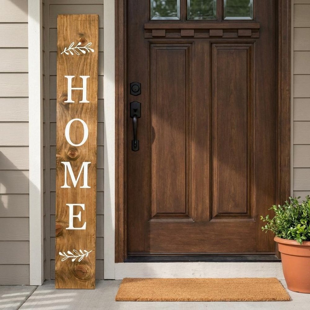 47" Natural And White Solid Wood Home Porch Sign