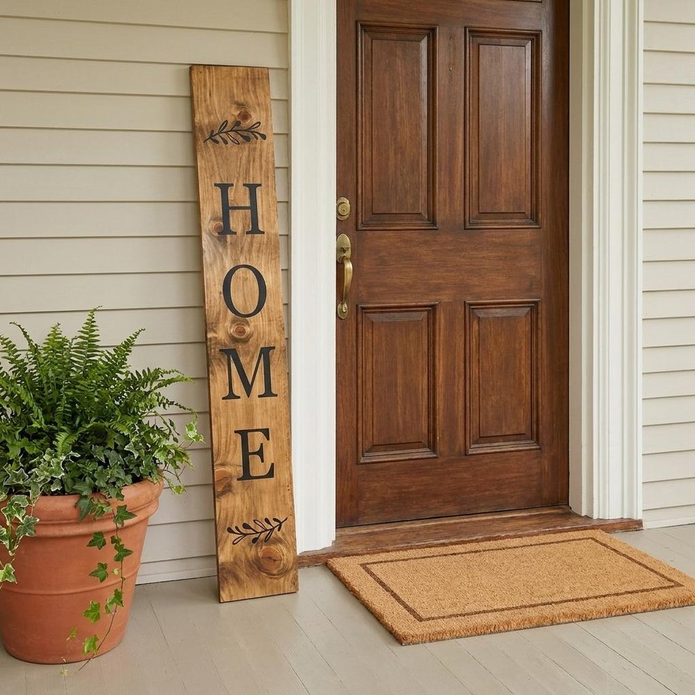 47" Black And Natural Solid Wood Home Porch Sign