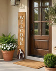 47" Natural And White Solid Wood Basset Hound Welcome Porch Sign