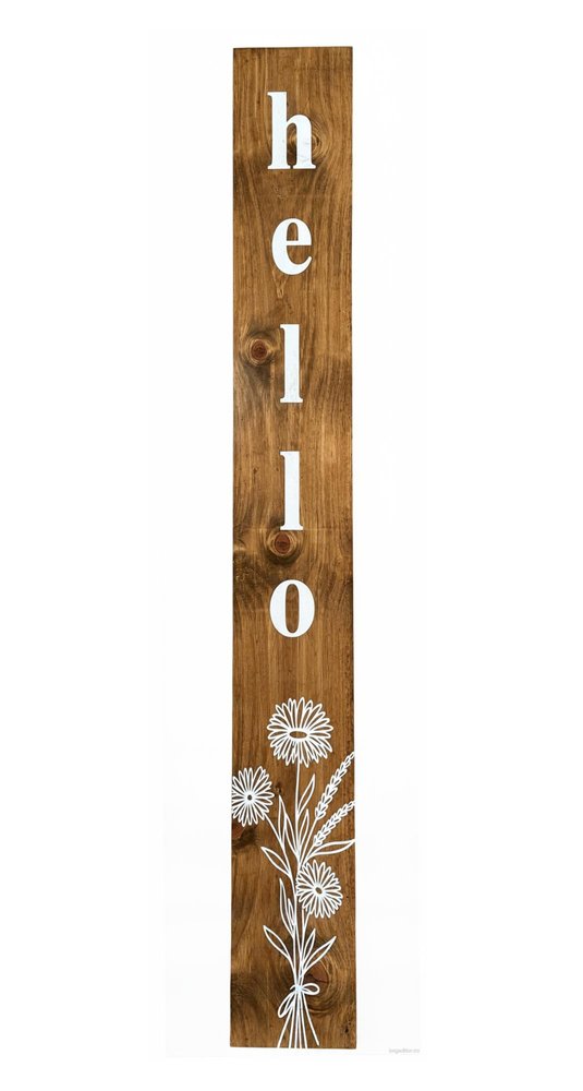 59" Natural And White Solid Wood Wildflowers Hello Porch Sign