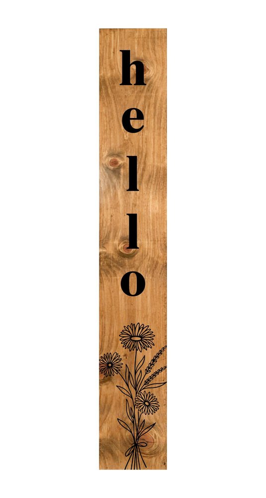 47" Black And Natural Solid Wood Wildflowers Hello Porch Sign