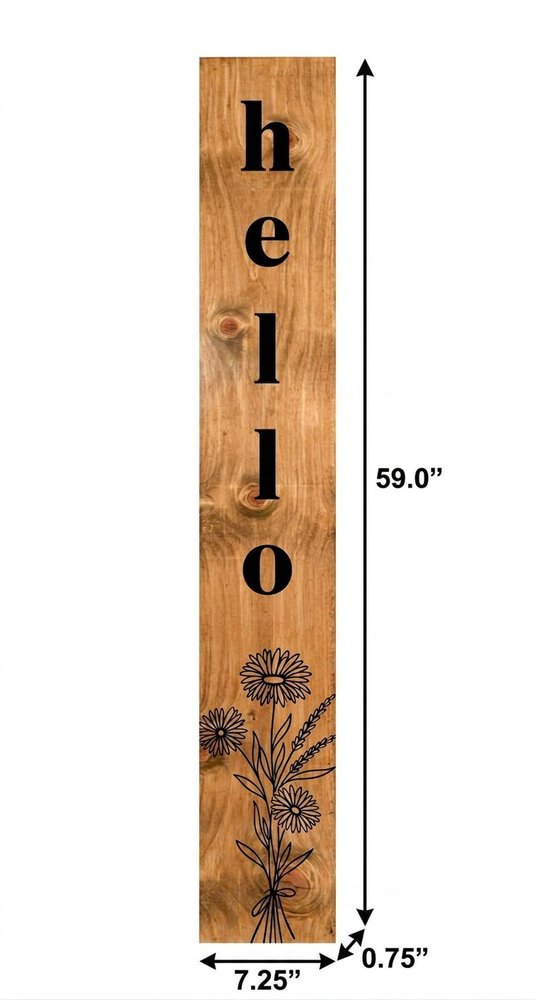 59" Black And Natural Solid Wood Wildflowers Hello Porch Sign