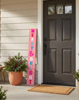47" Pink And White Solid Wood Merry & Bright Christmas Snow Scene Porch Sign