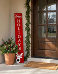 47" Red And White Solid Wood Happy Holidays Christmas Reindeer Porch Sign