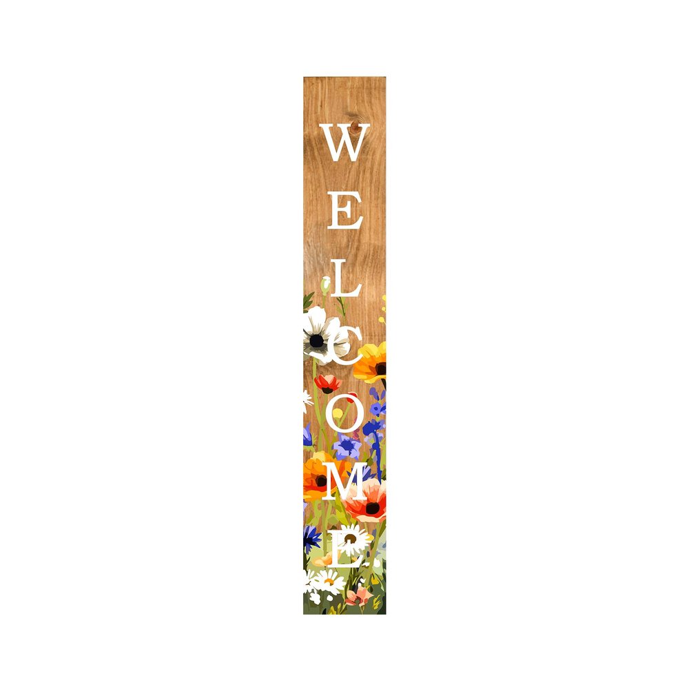 47" Green Natural And White Solid Wood Welcome Porch Sign