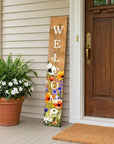 59" Green Natural And White Solid Wood Welcome Porch Sign