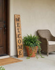 47" Black And Natural Solid Wood Welcome Porch Sign