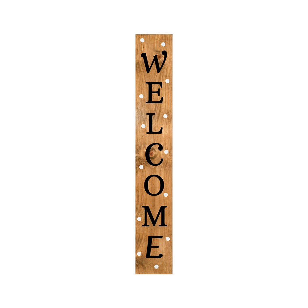 59" Black Natural And White Solid Wood Welcome Porch Sign