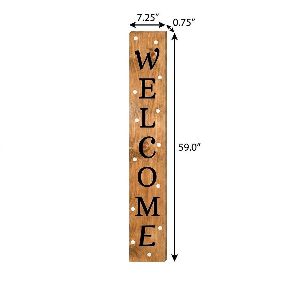 59" Black Natural And White Solid Wood Welcome Porch Sign