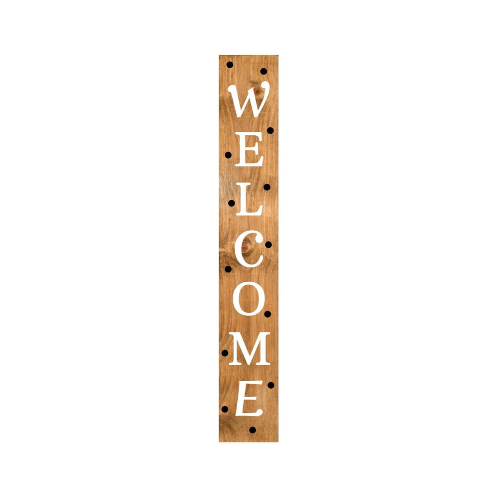 59" Black Natural And White Solid Wood Welcome Porch Sign