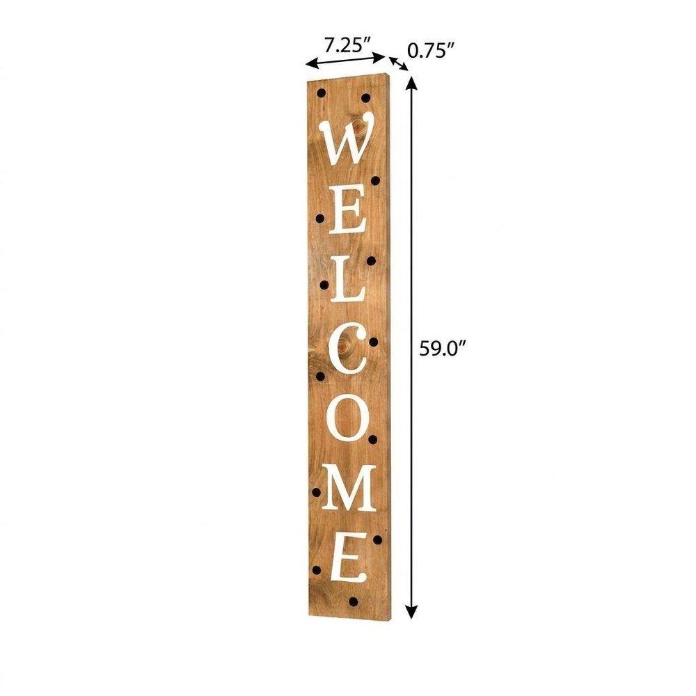 59" Black Natural And White Solid Wood Welcome Porch Sign
