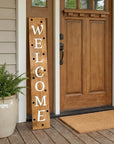 59" Black Natural And White Solid Wood Welcome Porch Sign