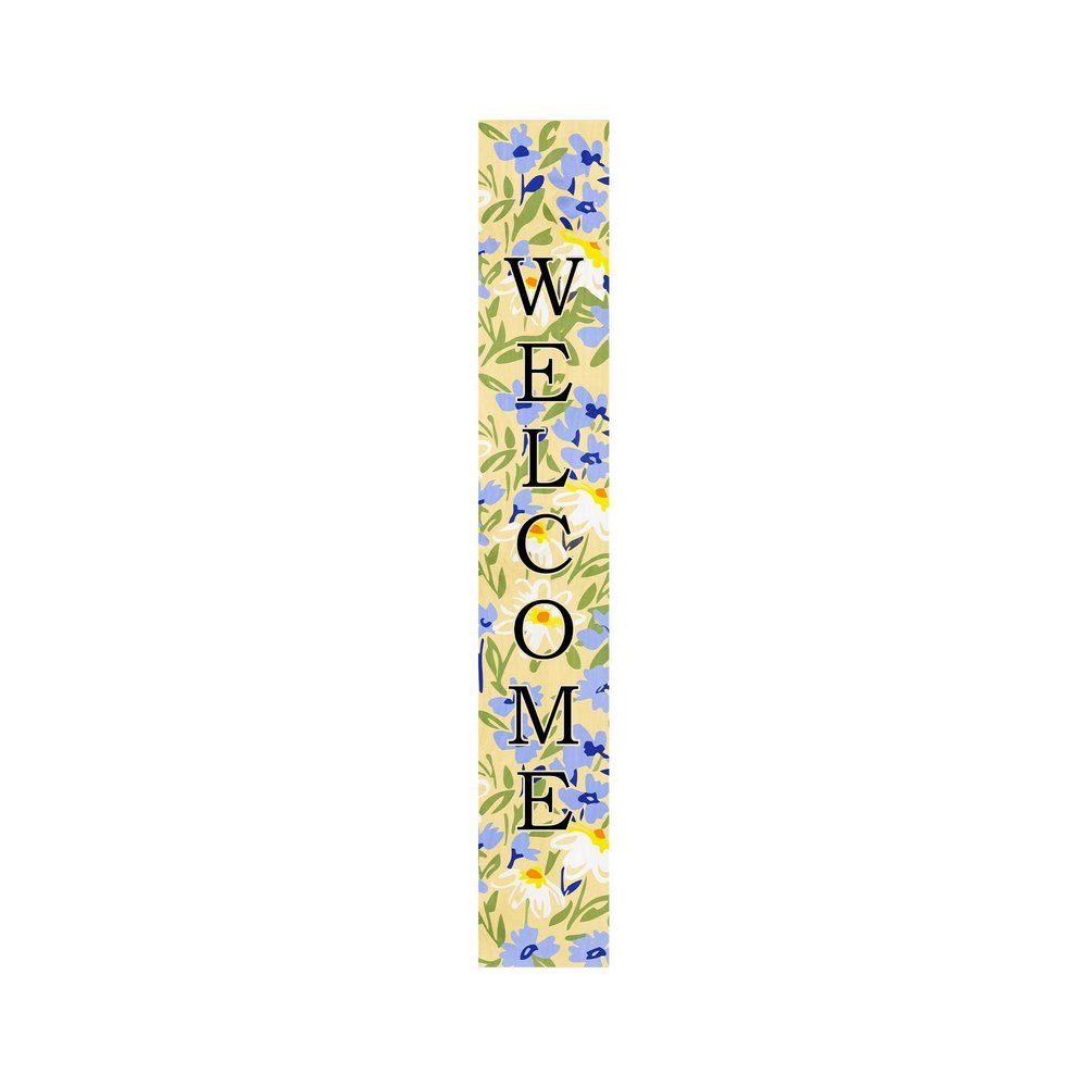 59" Black Blue Cream And Green Solid Wood Daisies Welcome Porch Sign