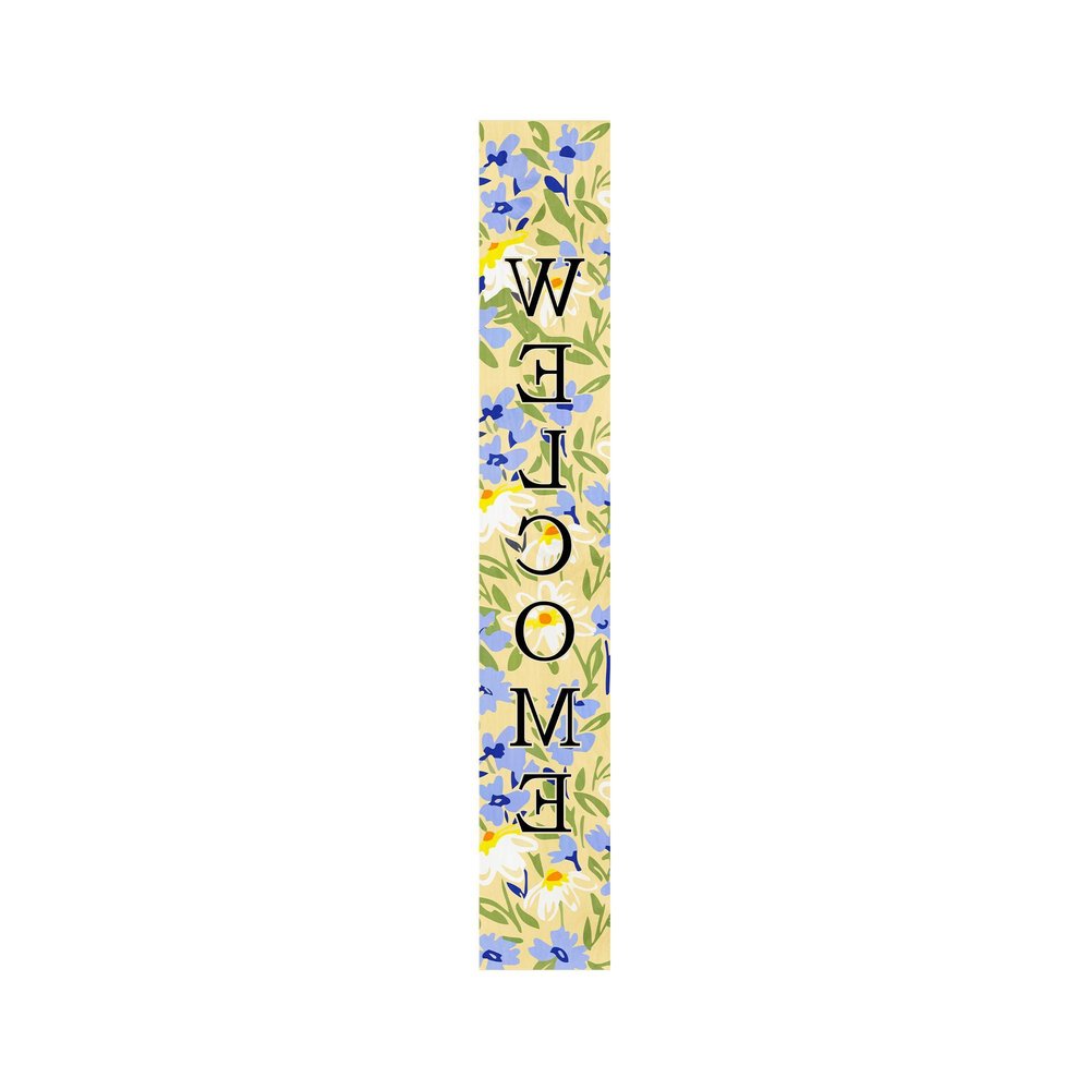 59" Black Blue Cream And Green Solid Wood Daisies Welcome Porch Sign