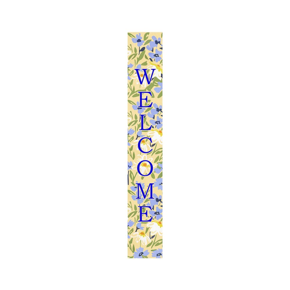 47" Black Blue Cream And Green Solid Wood Daisies Welcome Porch Sign
