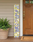 59" Black Blue Cream And Green Solid Wood Daisies Welcome Porch Sign